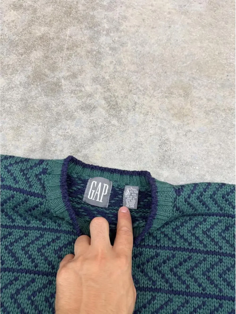 vintage gap green and navy striped knit sweater size large